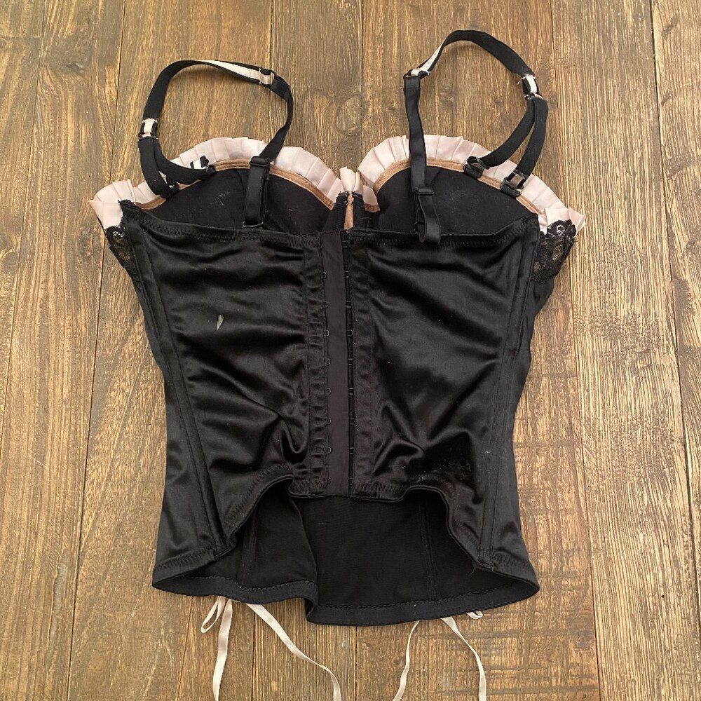 Vintage Victoria's Secret Lingerie Corset Top Lace 36C Black Color Lined Cups - Picture 2 of 6